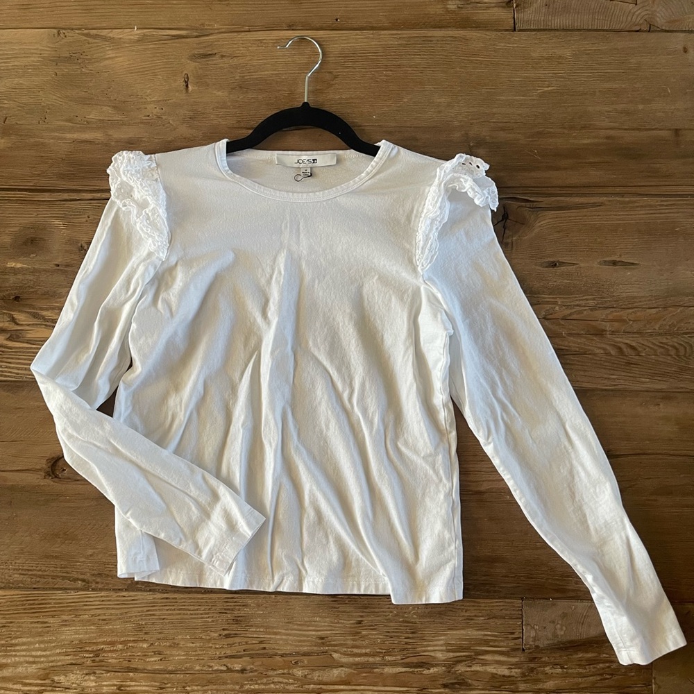 Joe's Jeans White Ruffled Fitted Long Sleeve Blouse